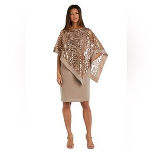 NEW R&M Richards 2584 Short Mother Of The Bride Dress Caramel Gold Sequin Size 6